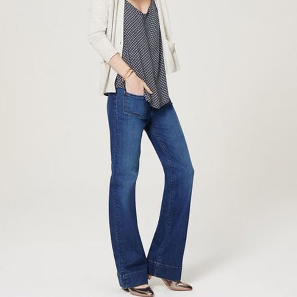 LOFT Denim - LOFT Wide Leg Trouser Jeans in Mid Indigo Wash